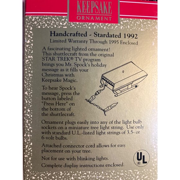 Star Trek U.S.S. Enterprise NCC-1701/7 Galileo Spacecraft Ornament 1992 Hallmark - Picture 9 of 12